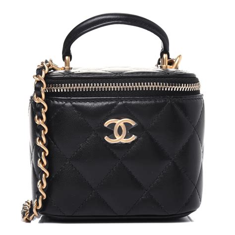 chanel lambskin quilted small top handle vanity case with chain|Chanel mini vanity case.